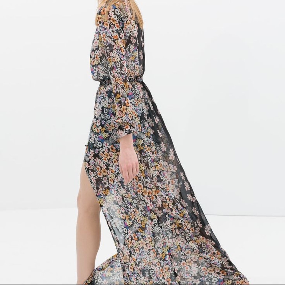 Zara Floral Maxi Dress - Black and Multicolor